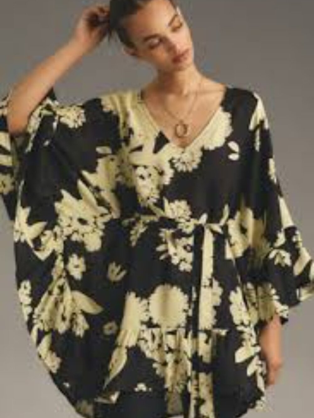 Anthropolgie Bel Kazan Tie Ruffle Printed Kaftan 0?S